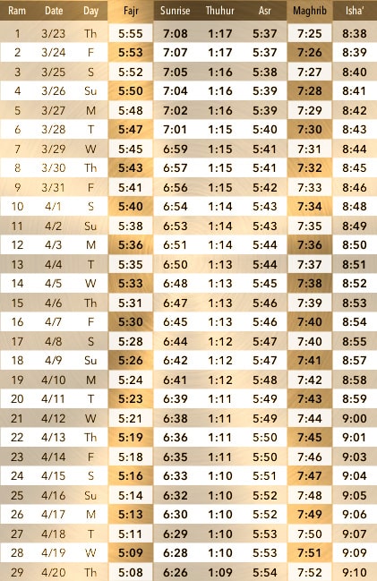Ramzan Calender 2023 - ICNVT - Fairfax - Virginia - US Ramzan Calender 2023 - ICNVT - Fairfax - Virginia - US