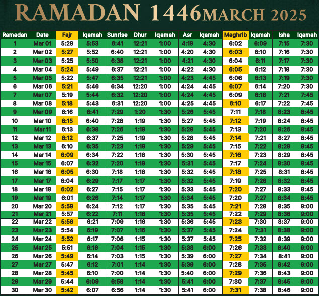 Iftar Times 2025 Fairfax VA